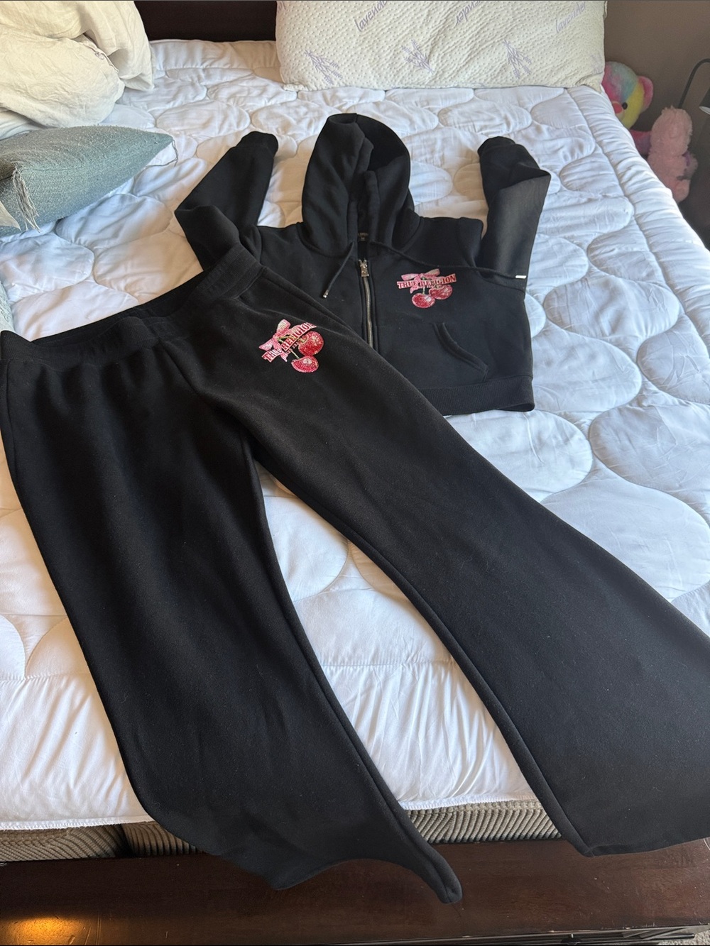 Black Women's Hoodie & Sweatpants Set with Pink Cherry Patch